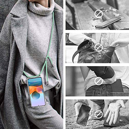 Ingen-Funda-Compatible-con-Cuerda-Compatible-con-Xiaomi-Redmi-Note-10-ProXiaomi-Redmi-Note-10-Pro-MAX-Ultrafina-Suave-TPU-Carcasa-Transparente-de-movil-con-Correa-Colgante-Ajustable-CaseVerde