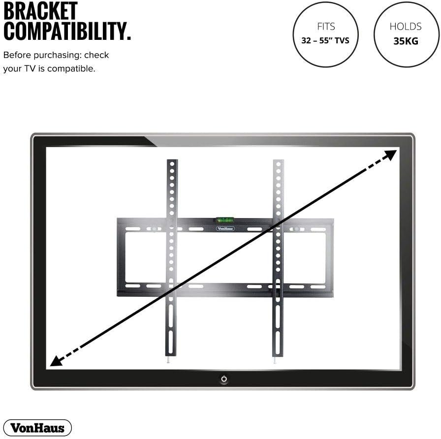 VonHaus TV Wall Bracket, Ultra-Slim TV Bracket with Spirit Level, Flat to Wall Mount (32-75"), Black - Image 4