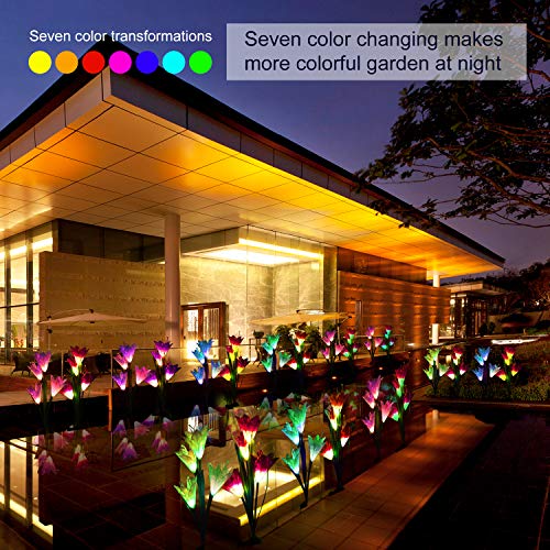 ETEPON Waterproof Solar Flowers Lights Outdoor Garden Stake Decoration Multi-Color Changing LED Lights with 2 Pack 8 Lily Flowers for Garden, Patio,Path, Yard, Lawn (7 Colors Changing) - Thumbnail 3