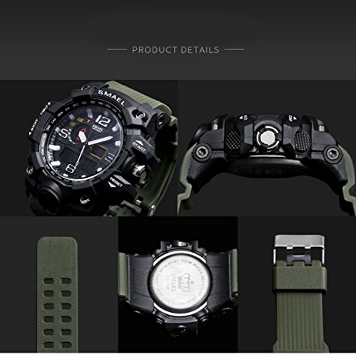KXAITO Men's Sports Outdoor Waterproof Military Watch Date Multi Function Military LED Alarm Stopwatch (Beige) - Thumbnail 2
