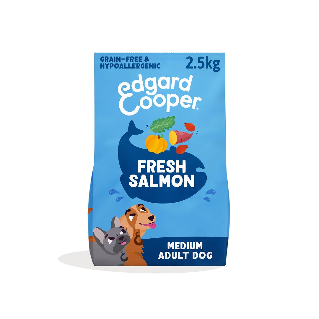 Edgard & Cooper Dry Dog Food For Medium Breed Adult Dogs (2.5kg), Fresh Salmon, Balanced Fibre For Gut Health, Hypoallergenic Recipe With Natural Ingredients, Never Fish Meal