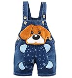Kidscool Baby Summer Cotton Denim 3D Cartoon Yellow Dog Soft Short Overalls