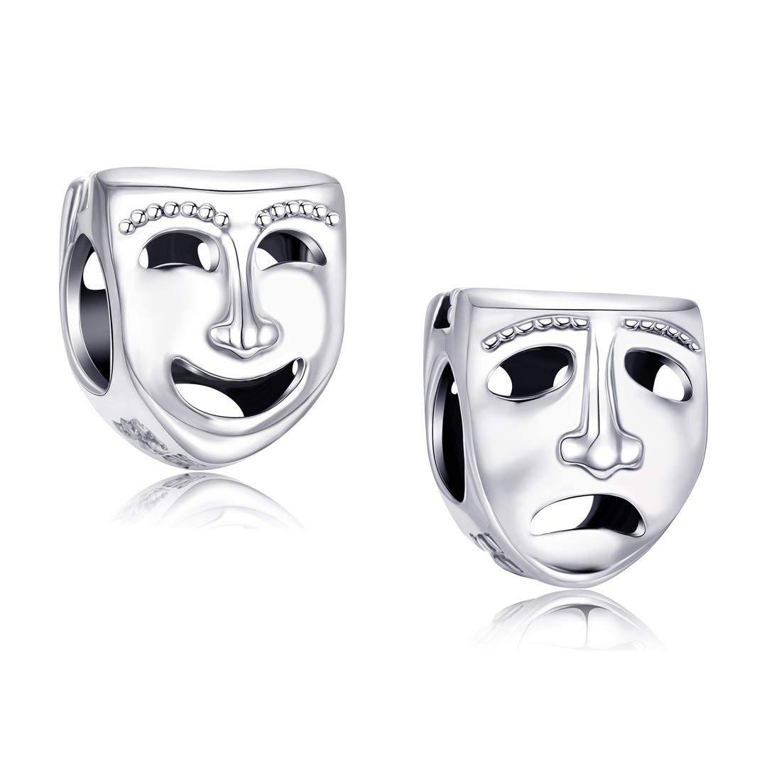 Fantasticharm Two Face Tragedy Theater Mask Charm 925 Sterling Silver Bead fits European Band Bracelet or Necklace