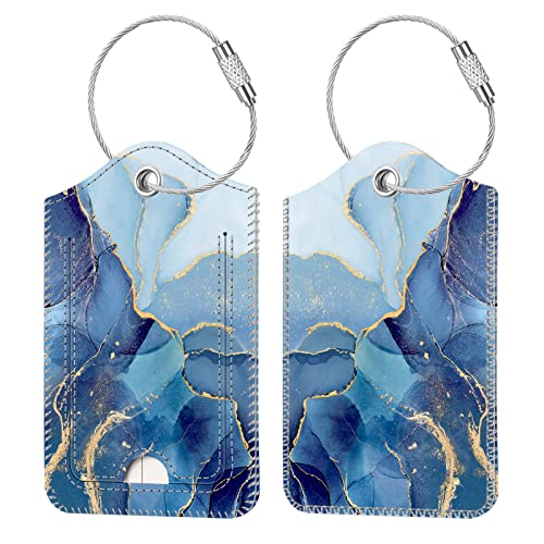 2 Pcs Luggage Tags, FINTIE Privacy Cover ID Label with Stainless Steel Loop and Address Card for Travel Bag Suitcase, Ocean Marble โ image 1