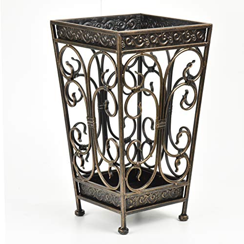 Dualplex Super Quality Umbrella Stand, Umbrella Holder, Antique Look Metal, Entry Hallway Décor, Square Style, w/Removable Drip Tray. Home, Office Decoration Rack Holds Umbrellas Canes Walking Sticks