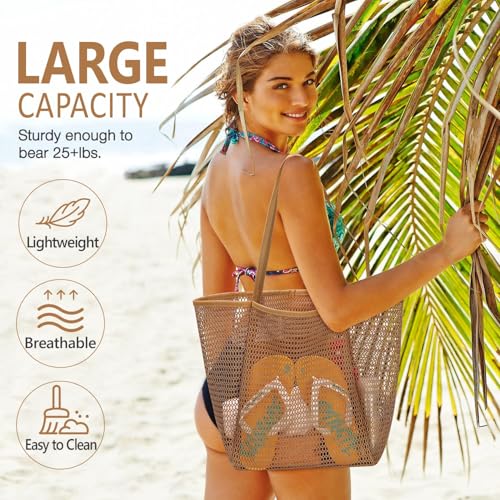 LBOYLOVE® Mesh Tote Bag, Beach Tote Bag for Women, Foldable 23L Shoulder Mesh Beach Bag