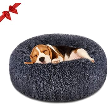 Focuspet Dog Bed Donut, Faux Fur Cuddler Bed Size Medium 23'' for Cats & Dogs Round Ultra Soft Washable Self Warming Pet Cuddler Beds