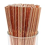 Just Artifacts 100pcs Premium Biodegradable Solid Paper Straws (Solid, Metallic Rose Gold)