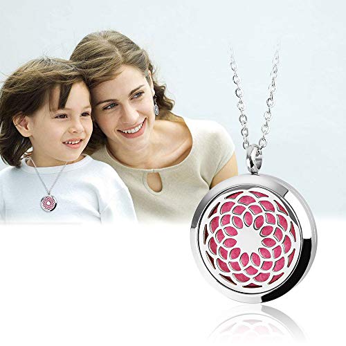 Maromalife Diffuser Necklace Aromatherapy Essential Oil Diffuser Necklace Stainless Steel Sunflower Locket Pendant with 10 Colors Refill Pads