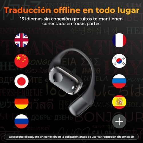 Auriculares de traducción de Idiomas AI, Auriculares traductores 3 en 1 Bluetooth 5.3 con 150 Idiomas, 98% de precisión, traducción en Tiempo Real 0.3s, Soporte sin conexión para Viajes