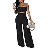 Dezraia Womens Summer Outfits Crop Tops and Pants Sets Sexy Vacation Jumpsuits 2 Piece Sets with Pockets