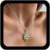 Iaceble Boho Spiral Sun Necklace Choker Gold Sunshine Pendant Necklace Dainty Sunburst Necklace Chain Celestial Sun Chain Necklace Jewelry For Women