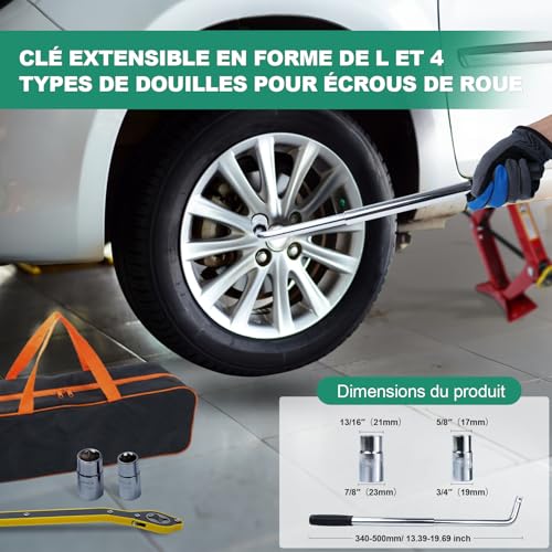 HYCHIKA Car Jack 3 Ton, Portable Car Jack with Lug Key Combination, Lifting Range 120 mm to 445 mm for SUV MPV and Auto
