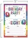 Papery Pop 8th Birthday Party Invitations with Envelopes (15 Count) - 8 Year Old Kids Birthday Invitations for Boys or Girls - Rainbow