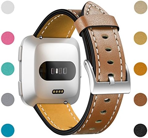 Jiamus For Fitbit Versa Strap, Leather Versa Strap Vintage Versa Replacement Strap with Stainless Metal Clasp for Fitbit Versa Smartwatch Multicolor