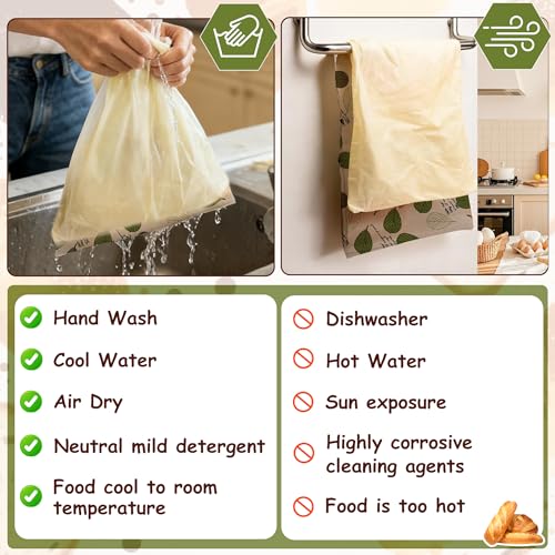 TRIUFO Beeswax Bread Bags 43 x 33 cm Reusable Organic Cotton Bread Bags with Natural Wax Coating - For Bread Storage and Keeping Fresh - Set of 2 | Beeswax