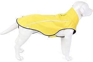 Mile High Life Dog Raincoat, Adjustable Waterproof Reflective Rain Jacket for Small Medium Large Dogs, Lightweight Breathable Pet Rain Coat with Leash Hole(Yellow,M Chest 26-32")
