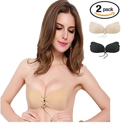 Dliunn Nude Bra Strapless BACKLESS FRONT-CLOSURE PUSH-UP SEAMLESS LIGHTWEIGHT,Pack of 2 (A)