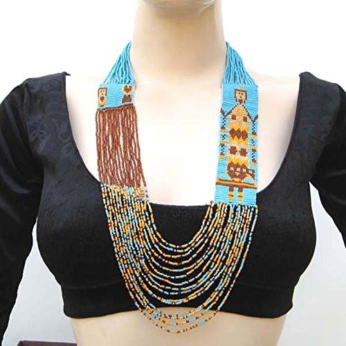 La ViviaHandmade Beaded Indian Necklace, Native American Style Seed Beads Layered Necklace Earrings Set for Womens, N-20-SB-16