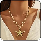 INENIMARTJ Gold Starfish Necklace for Women Chunky Gold Necklace Large Starfish Pendant Choker Necklaces Summer Ocean Beach Dresses Jewelry Boho Sea Star Necklaces for Women Beach Party Jewelry