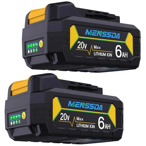 MENSSDA 2Pack True 6AH Capacity Replacement Battery Compatible with Dewalt 20V Max Tool, 20 Volt Batteries Compatible with DCB207 DCB204 DCB201 DCB200 Series Power Tools, High Power Cells