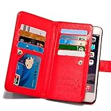 iPhone 6 Plus Wallet Case, Roybens 9 Card Slot PU Leather Wallet Case 2 in 1 Magnetic Detachable Back Cover Flip Case with Wrist Strap For Apple iPhone 6 6s Plus (5.5) Red