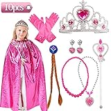 Princess Dress Up Costume Accessories Aurora Gift Set for Princess Cosplay Gloves Tiara Wand and Cloak (Pink) (10Pieces)