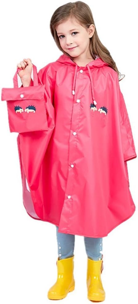 Kids Rainproof Waterproof Poncho Reusable Hooded Rain Coat with Easy Carry Pouch Boys Girls