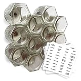 Gneiss Spice Large Empty Magnetic Spice Jars | Create a DIY Hanging Spice Rack on Your Fridge | Includes Hexagon Glass Jars, Magnetic Lids + Spice Labels (12 Large Jars, Black Lids)