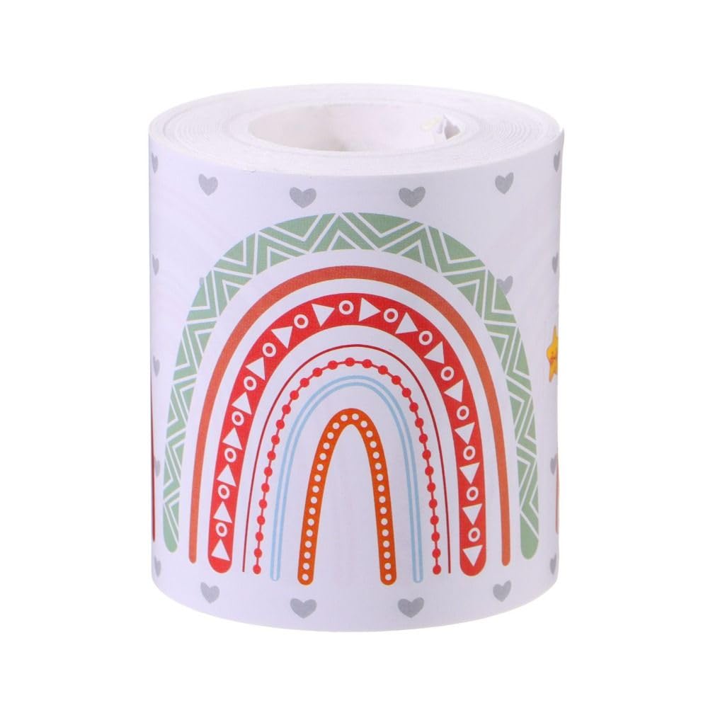 Risedot 7.6CM*20M Roll Bulletin Board Borders 20m Rainbow Blackboard Border Sticker, Decorate Boards for Office