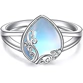 POPLYKE Rainbow Moonstone Filigree Band Ring Sterling Silver Gemstone Moon Stones Jewelry Gift for Women 9 Size