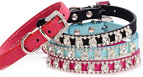 WIN,Handmade 2 Rows Shiny Large Crystal Import Suede PU Leather Dog Collar For Small Or Medium Pet Collar Adjustable Sparkly Crystal Button Random Color,Stainless Steel Waterproof