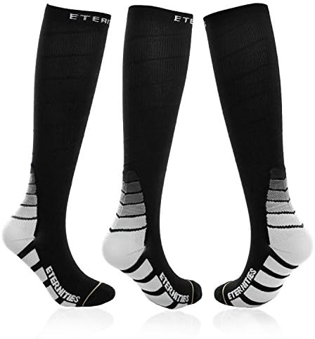 Eternities Compression Socks for Men &amp; Women - BEST Copper Stockings for Flight,Travel,Medical,Nurse,Athletics,Running,Maternity Pregnancy,Varicose Veins,Edema. (Large, Black/Gray)