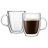 Bodum 10oz Bistro Double Wall Insulated Mug, High-Heat Borosilicate Glass, Set of 2, Clear