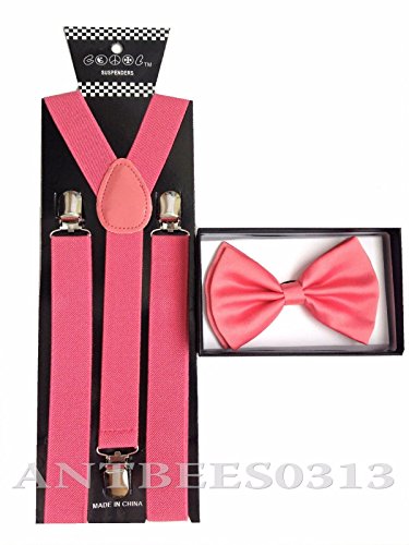 Awesome Peach Pink Wedding Accessories Adjustable Bow Tie & Suspenders