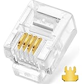 NECABLES 20Pack Telephone Modular Plug RJ11 6P4C Connector for Phone Line Cord (Compatible with Both Solid and Stranded Wire)