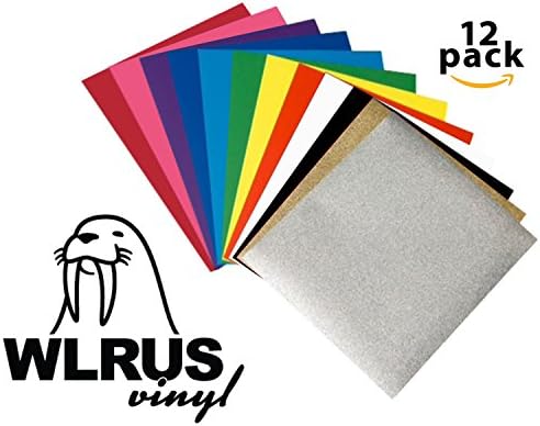 Premium Heat Transfer Vinyl - 12 Sheets 12" X 10" Multicolor: Great for Cricut, Silhouette Cameo. Bonus 2 Glitter-Great Starter Pack