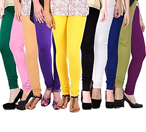 Women's Cotton Stretchable Churidar Leggings Pack 10 Free Size(NVU-07_Multi)