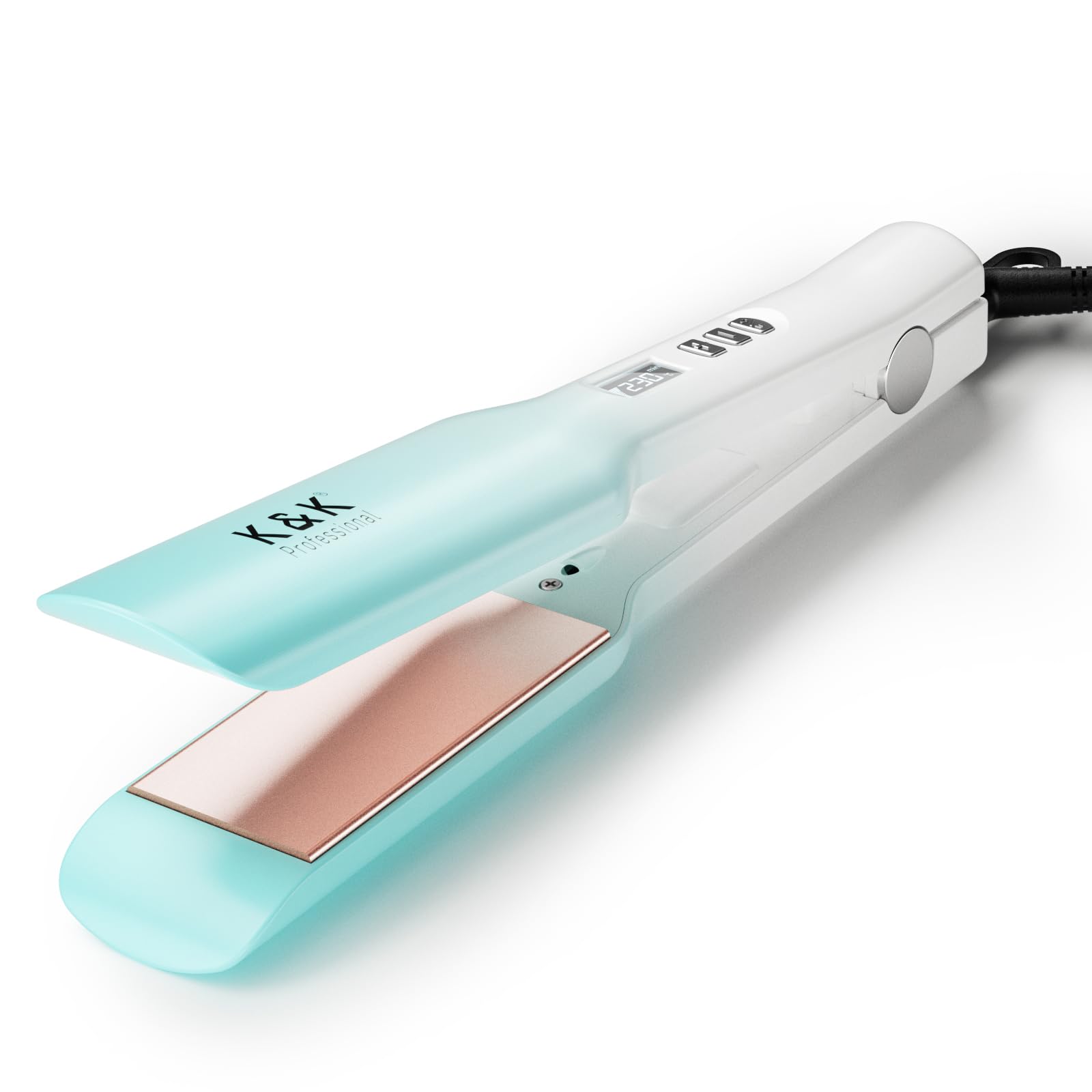 K&K Ceramic Hair Straighteners Flat Iron 45 mm Wide Professional Flat Iron for All Hair Types - Adjustable Temp 50C-230C Fast Heat up Dual Voltage Straightening Iron UK Plug (Green)