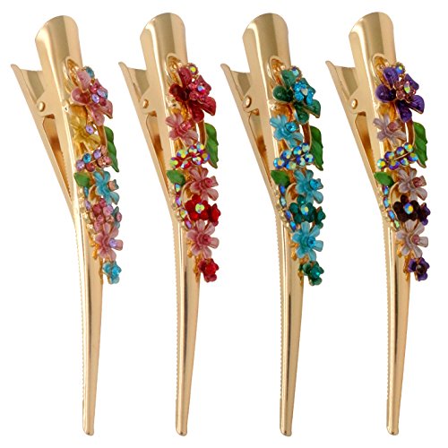 Fashion & Lifestyle Set of 4 Large Metal Alloy Alligator Sectioning Clips for Women and Girls - Pretty Strong Clamp Hair Pins Non-Slip Hair Grips Accessories for Thick Hair, Gold
