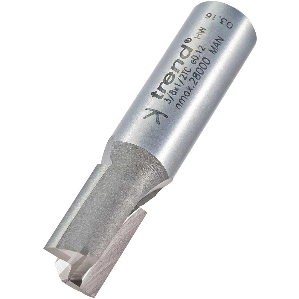 Trend Professional Straight Two Flute Router Cutter, 1/2 Inch Shank, 12mm Cut Diameter, Tungsten Carbide Tipped, 3/8X1/2TC