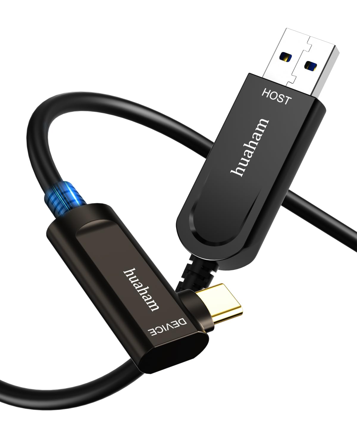 huaham Fiber Optic USB A to USB C Cable 15M, Right Angle USB 3.1 Cable, 10Gbps Ultra High Speed USB AOC for VR, Xbox 360, Webcam, Laptop etc