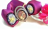 Dark Pink Fashion Cuff Bracelet Women with Rose Cameo Decoration Oval Face Rhinestone Wrist Watch
