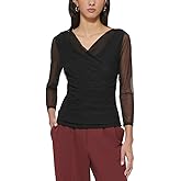 DKNY Womens Mesh Faux Wrap Jersey
