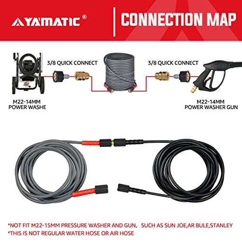 YAMATIC Super Flexible Pressure Washer Hose 50FT X 1/4", Kink Resistant Real 3200 PSI Heavy Duty