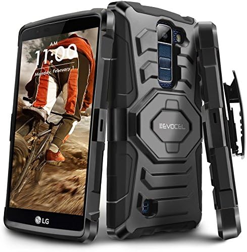 Evocel® LG K10 [New Generation] Rugged Holster Dual Layer Case [Kickstand][Belt Swivel Clip] For LG K10 - Retail Packaging, Black (EVO-LGK10-XX01)