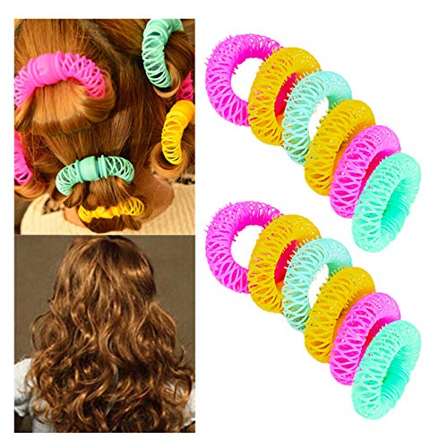 Wed2BB 12pcs Magic Doughnut Donut Sticks Rollers Circle Spiral Plastic Hair Curly Curler Curl Roll Ringlets Wave Hairdressing Care Hairstyle Maker DIY Hair Styling Tool