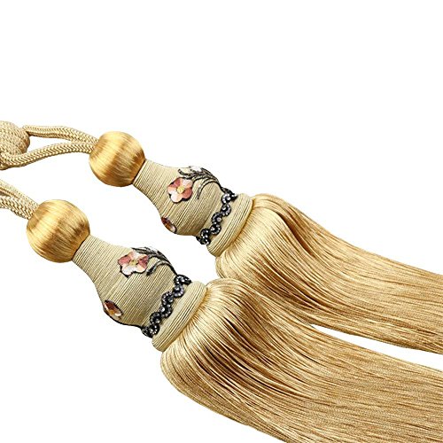 Turbokey 2pcs Tassel Tieback Rope Cord for Holding Curtains Braided Drapes Long Tassel Gold Curtain Holdbacks Pom Tassel Curtains (Gold)