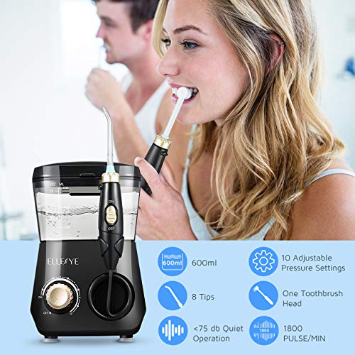 ELLESYE 600ml Water Flosser with 1 Toothbrush Head & 7 Multifunctional Jet Tips for Home & Family, Leak-Proof Quiet Design Dental Oral Irrigator for Teeth Cleaning & Braces Care, Adults & Kids Use