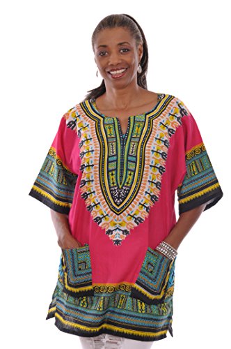 Fuchsia Pink Traditional African Print Dashiki Top